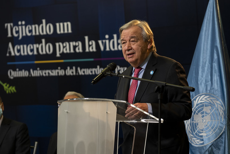 The secretary general talking at a podium