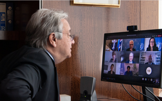 Secretary-General attending a Zoom meeting